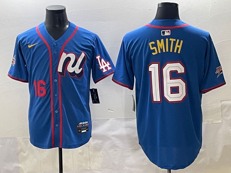 Men 2025 Los Angeles Dodgers 16 Smith Blue All star Blank Blue Nike MLB Jersey style 3